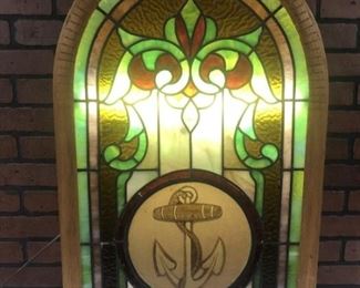 LIGHTED ANTIQUE STAINED WINDOW