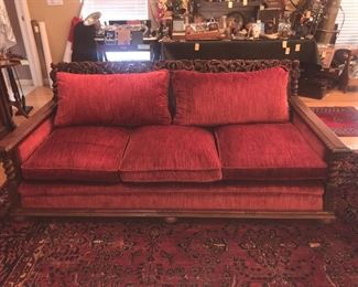 Items Located In The Living Room ~ Antique English Walnut Edwardian Bergere Sofa And Matching Chair With Down Cushion