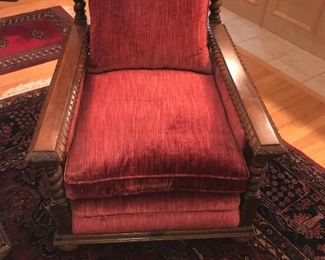 Items Located In The Living Room ~ Antique English Walnut Edwardian Bergere Sofa And Matching Chair With Down Cushion