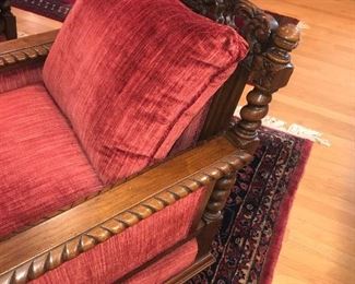 Items Located In The Living Room ~ Antique English Walnut Edwardian Bergere Sofa And Matching Chair With Down Cushion