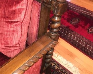 Items Located In The Living Room ~ Antique English Walnut Edwardian Bergere Sofa And Matching Chair With Down Cushion