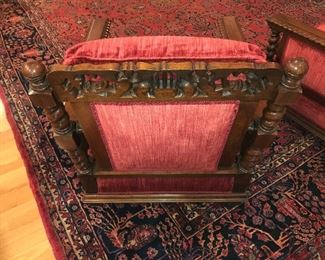 Items Located In The Living Room ~ Antique English Walnut Edwardian Bergere Sofa And Matching Chair With Down Cushion