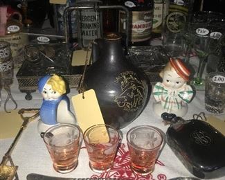 Items Located On The Sun Porch ~ Vintage Bar Decanters, Liquor And Accessories