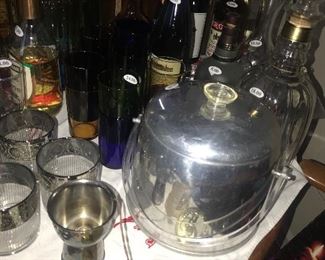 Items Located On The Sun Porch ~ Vintage Bar Decanters, Liquor And Accessories