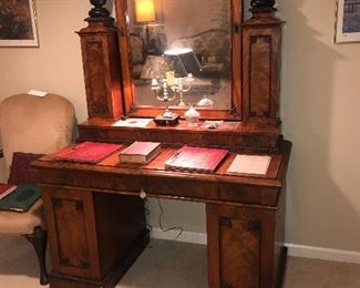 Items Located In The Finished Area Of The Lower Level ~ Antique Victorian Large Executive Desk With Mirror And Drawers