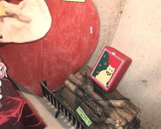 Items Located In The Unfinished Basement ~ Vintage Lighted Fireplace Log Set With Metal Holder