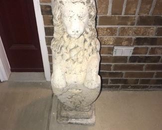 Items Located The Front Porch ~ Concrete Lion Holding Shield ~ Two Available