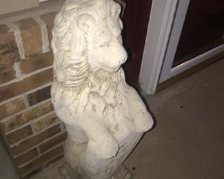 Items Located The Front Porch ~ Concrete Lion Holding Shield ~ Two Available