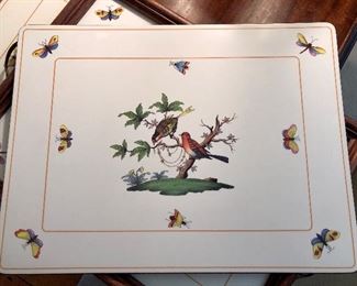 Herend Rothschild Bird pattern cork board placemats (8). Matching serving tray. 