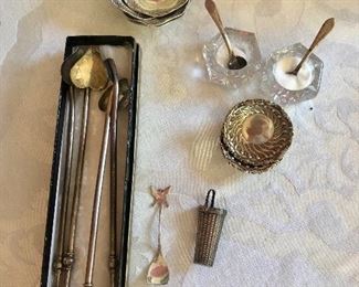 Sterling Silver nut bowls, ice tea spoons/straws & misc 