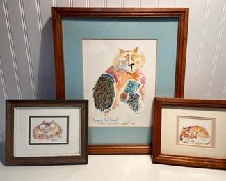3 Don Nedobeck Framed Cat Prints