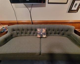 green sofa, re upholstered, circa 1950 7' long