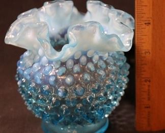 35 - Fenton Blue Opalescent Hobnail Vase 