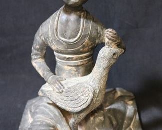 56 - Oriental Art Pottery Statue - AS IS - Reglued Head 