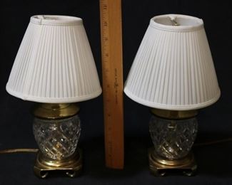 65 - Pair Vintage Glass with Brass Base Lamps - 2pc. 
