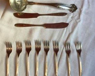 RARE Antique Silver Cocktail Forks, Gravy Ladle, Butter Knives
