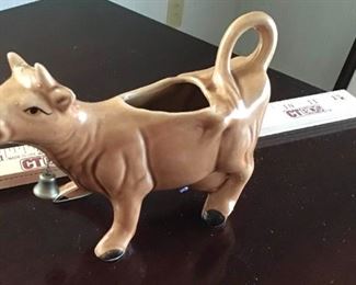 Vintage Ceramic Kenmar Japan Cow Creamer with Original Attached Metal Bell