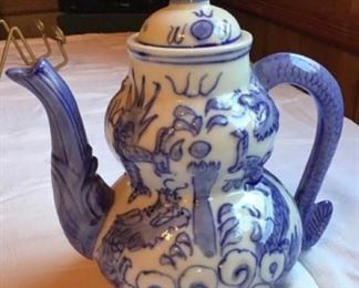 Vintage Chinese Porcelain Teapot Dragon Stamped