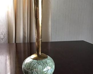 Vintage Hand Painted DELFT HOLLAND Porcelain and Brass Bud Vase