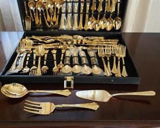WM Rogers and Sons Sixty Three Piece Gold Plated Flatware Set and Case