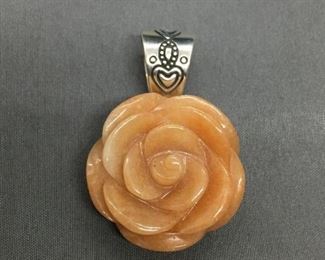 Carolyn Pollack Relios Designer Rosebud Motif 30mm Diameter Carved Tangerine Quartz New Sterling