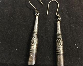 Handmade Fluted Balinese Design 53mm Long 8mm Wide Pair of Sterling Silver Drop Earrings
