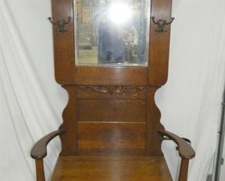 OAK HALL SEAT W/ BEV. MIRROR 