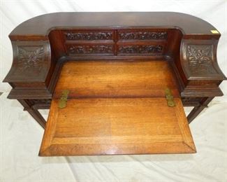 VIEW 2 INSIDE CARVED OAK DESK 