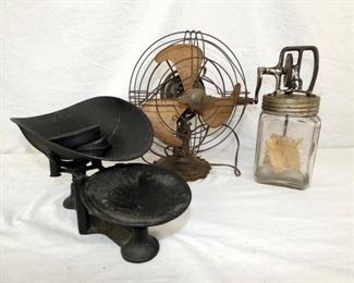 COUNTER SCALES, GLASS CHURN 