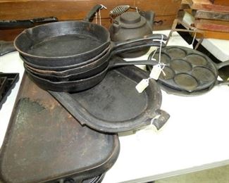 CAST IRON PANS, KETTLE, ETC 