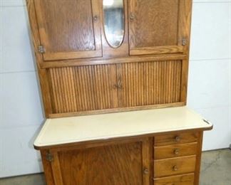 OAK HOOSIER CUPBOARD W/ ENAMEL TOP 