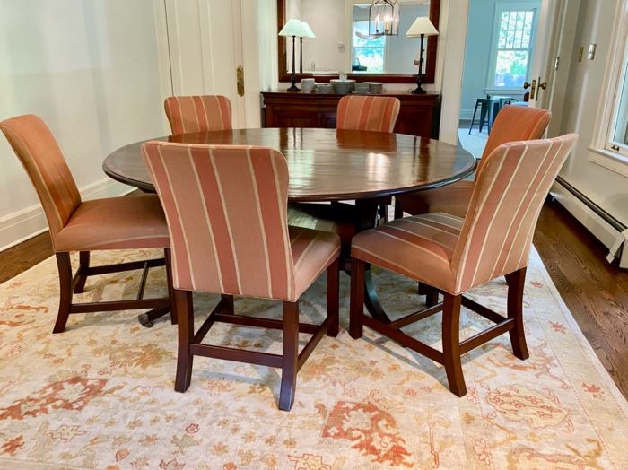 Tom Stringer custom Regency-style inlaid dining table & chairs                                                                                       
