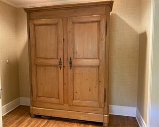 Antique pine armoire with interior shelves            950.00    90 1/2"h x 84"w x 20 1/2"d