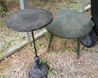 Wrought iron plant stand, wood accent table