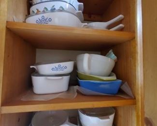 White batter bowl on 2nd shelf and thw 2 glass pans beneath it are Sold. All other items still available