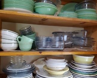 Yellow bowl with white rim on bottom shelf to the right is SOLD.  All other items available