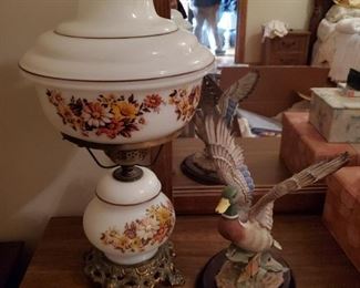 Vintage Globe Electric Lamp, Ceramic Mallard Duck Figurine