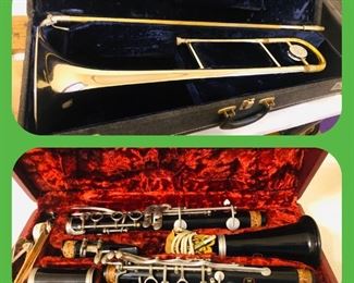 Vintage C.G. Conn Ltd. Constellation 48H Tenor Trombone with Hard Case and bundy resonite selmar clarinet in original cases