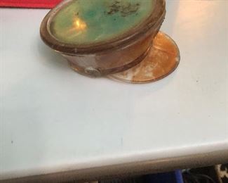 Vintage, WWII, glass homefront piece, army hat, entitled "victory vanity". Manufactured my Paden City glass.