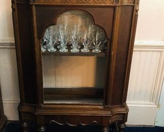 1920’s radio cabinet / vintage ruby red glasses/vintage boopie glasses