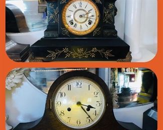 antique Ansonia cast iron mantel clock oak mantel clock