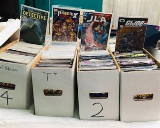 There are 4 three foot long boxes packed with comics. Most are in protective sleeves. 100’s of comics!!