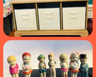 Storage chest with metal drawers
Bisque fool house dolls
