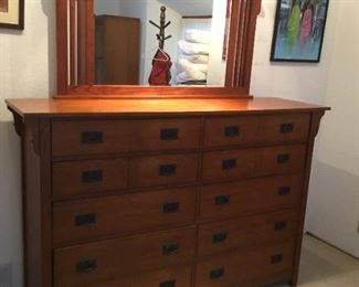 Bassett Dresser with Mirror. Dresser  (68in W x 45in H x 17.75in D), Mirror (top 53in W x 27-1/8in H)