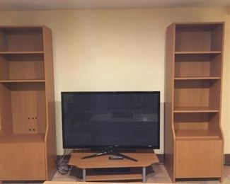 IKEA? Bookcases (6ft H x 22.25in W x 12in D - Base 16in D), TV Table (41.5in W x 19.25in D x 10.5in H)