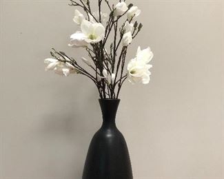 Crate & Barrel tall black vase & artificial peony stems vase is 25" tall. $40