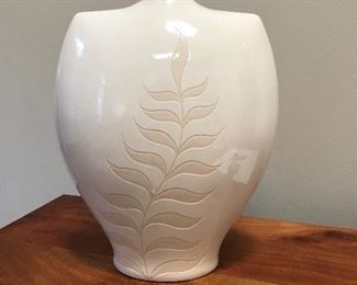 White vase - no name. 14.5" tall 10.5" wide at widest point. $12