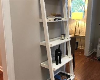 Crate & Barrel Sawyer white leaning bookcase. 5 shelves, 76" tall x 25.5" wide x 15" out from the wall at widest point. Asking $95