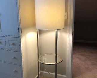 Floor lamp with 2 glass shelves. Measures 5' tall. Asking $40