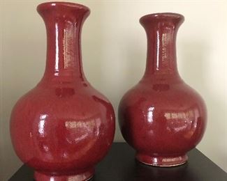 Pottery Barn pair of decorative vases. 16" tall x 5" wide opening x 9.5/10" at the widest point. $25 each